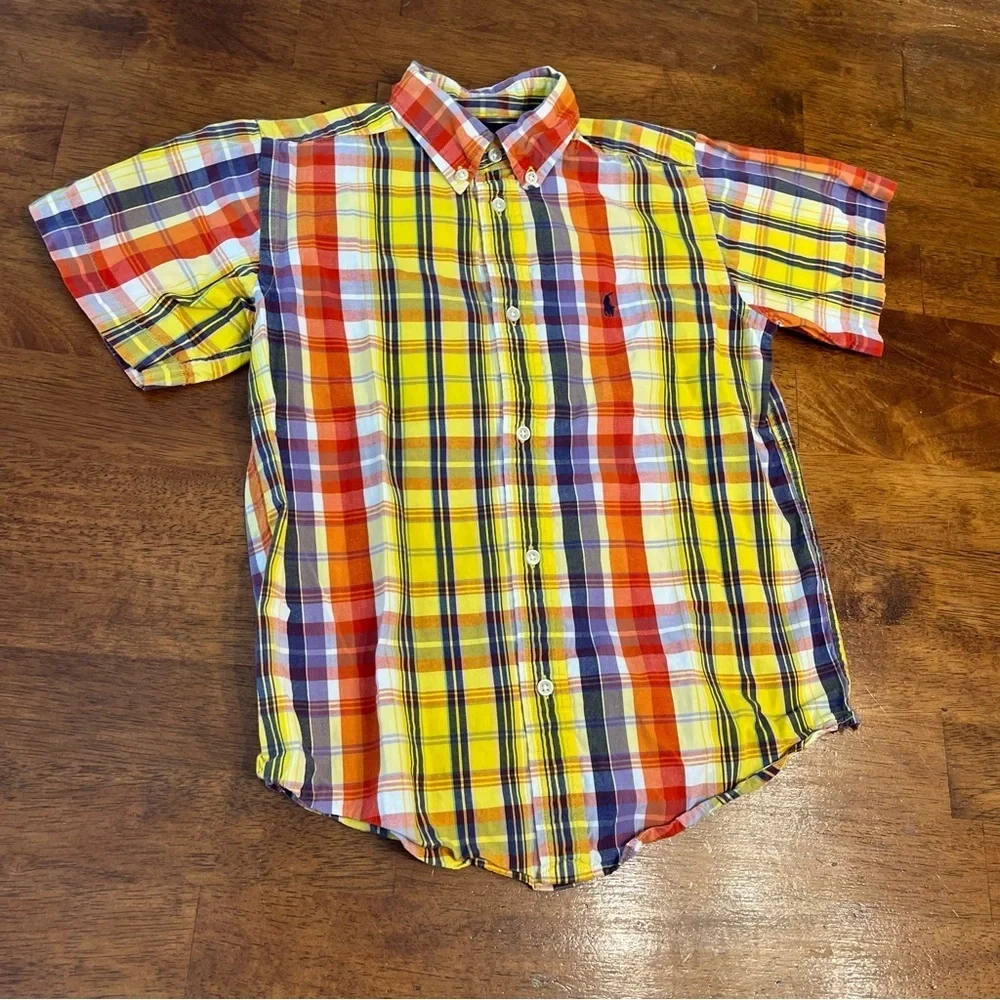 Ralph Lauren Multicolor yellow orange Plaid Shirt short sleeve size 7